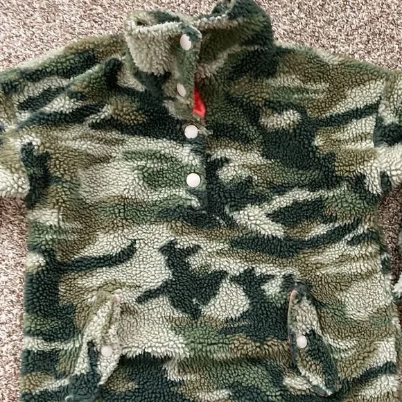 Jcrew Vintage Camo Sherpa Snap Pullover Button Fleece Jacket xs - Picture 8 of 13